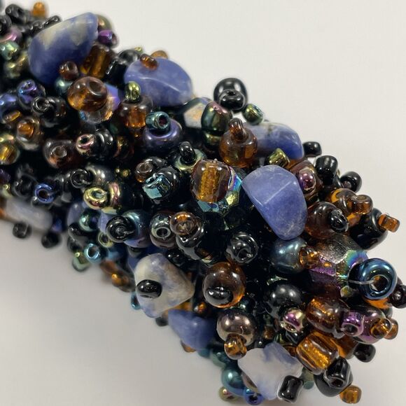 Statement Chunky Seed Bead Sodalite Stone Chips Stretch Boho Bracelet 6.5” - Picture 2 of 5